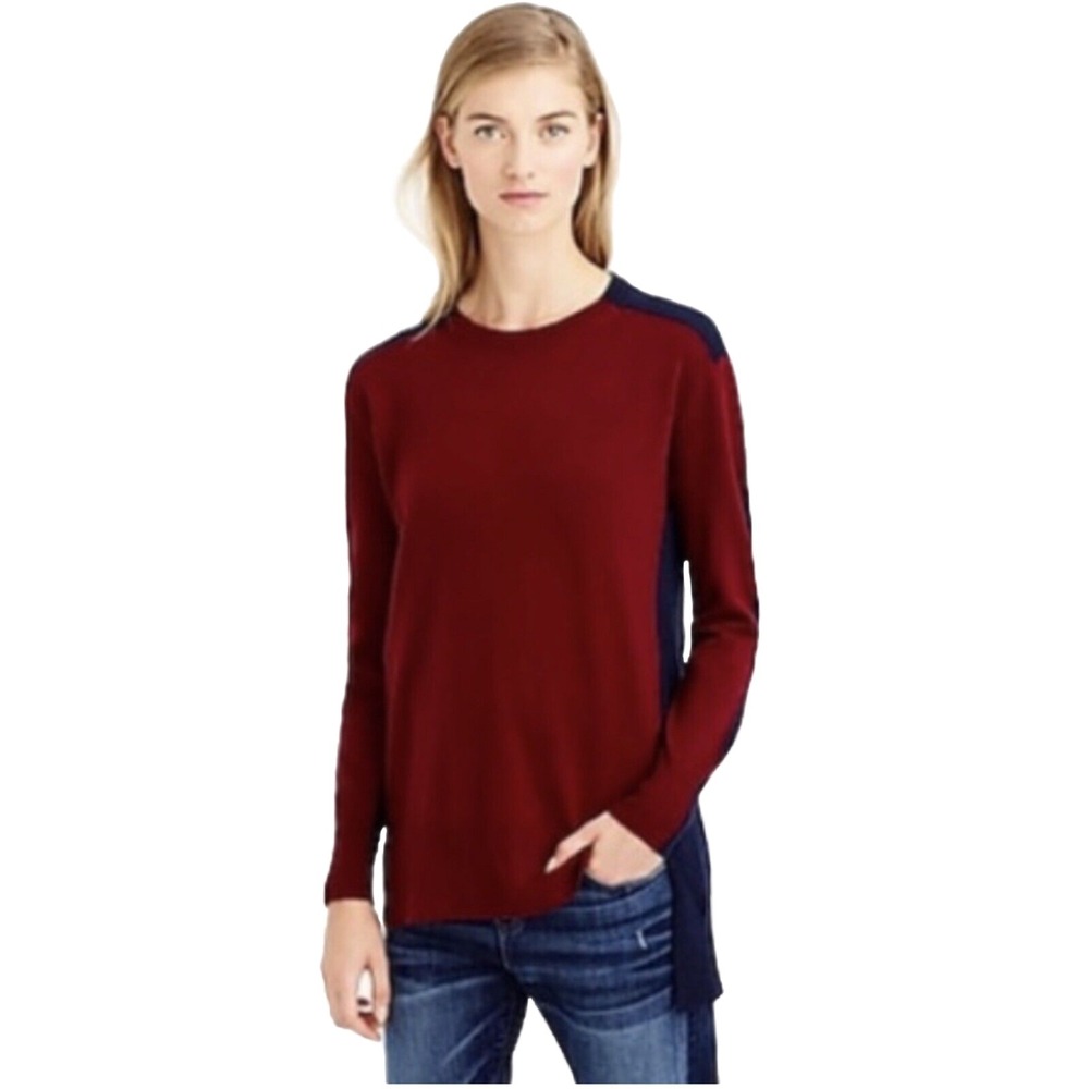 J CREW SWEATER PULLOVER Burgundy Navy WOOL COLORBLOCK TUNIC Women's SM B6522 $98